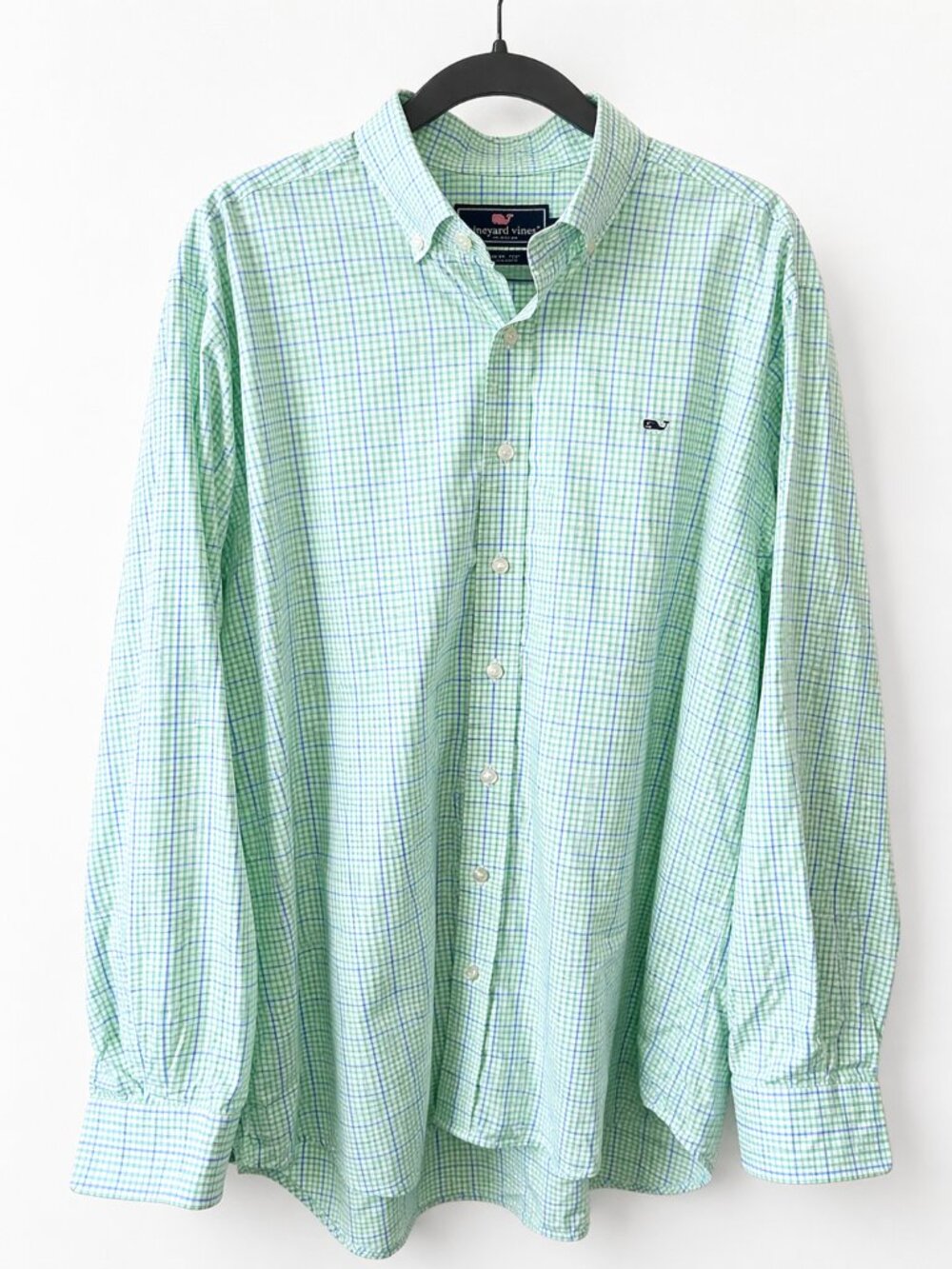 Vineyard Vines Whale Shirt Green Blue Plaid Button Down Men’s Large Cotton